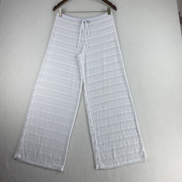 Jordan Taylor White Mesh Pants M Swimsuit Cover Up Wide Leg Resort Beachwear - Picture 13 of 14